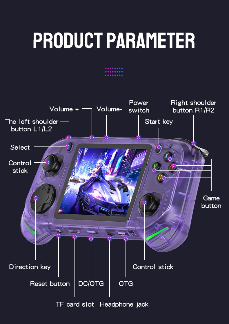 RX6H Retro Handheld Video Game Console 3.5-inch IPS Screen Linux System Portable Pocket Video Game Player 64GB Games GBA PS1