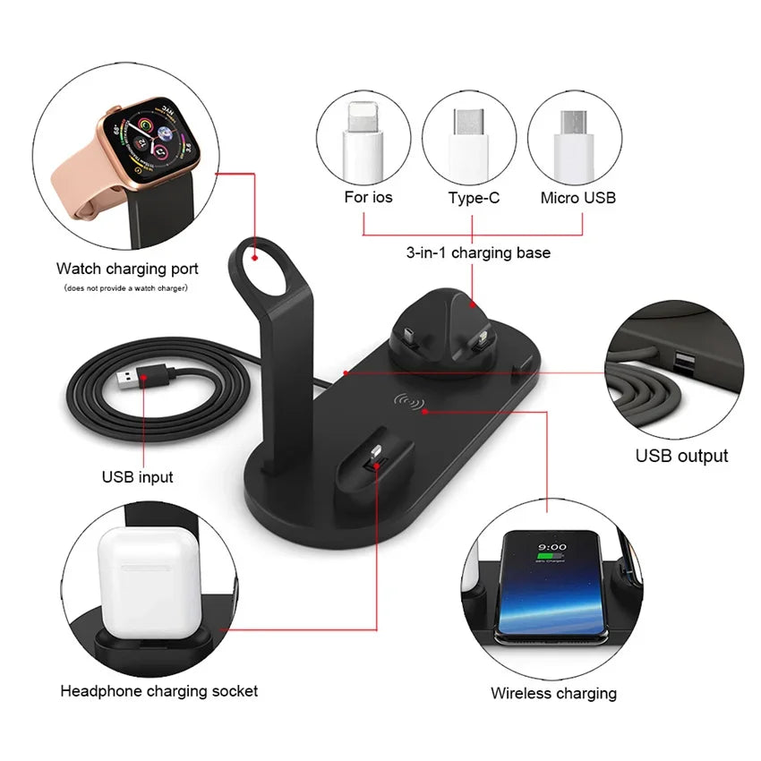 7 in 1 Wireless Charger Stand Pad For iPhone 17-12 Pro Max Apple Watch Airpods Pro iWatch 8 7 Fast Charging Dock Station