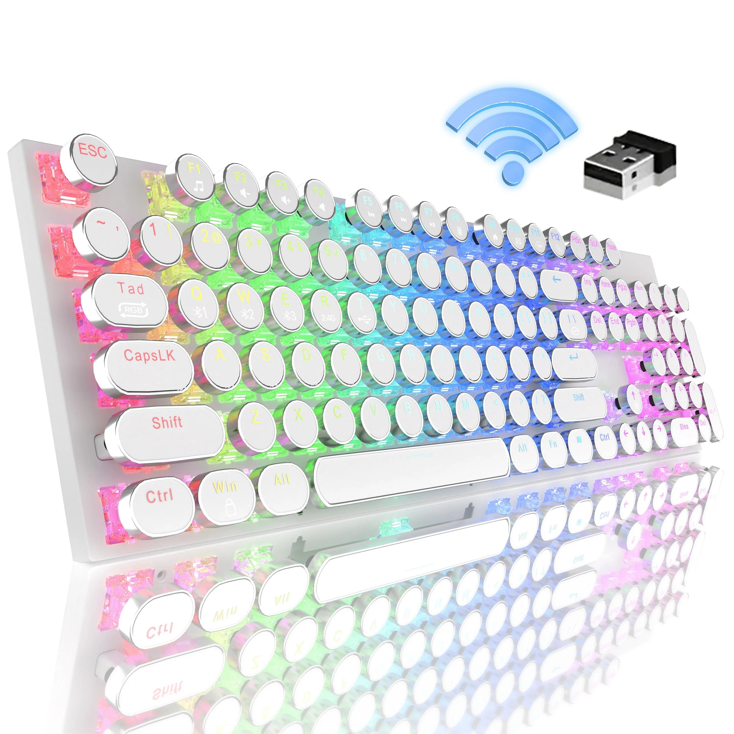 RGB Wireless Punk Typewriter Mechanical Keyboard Round Keycaps Key Game