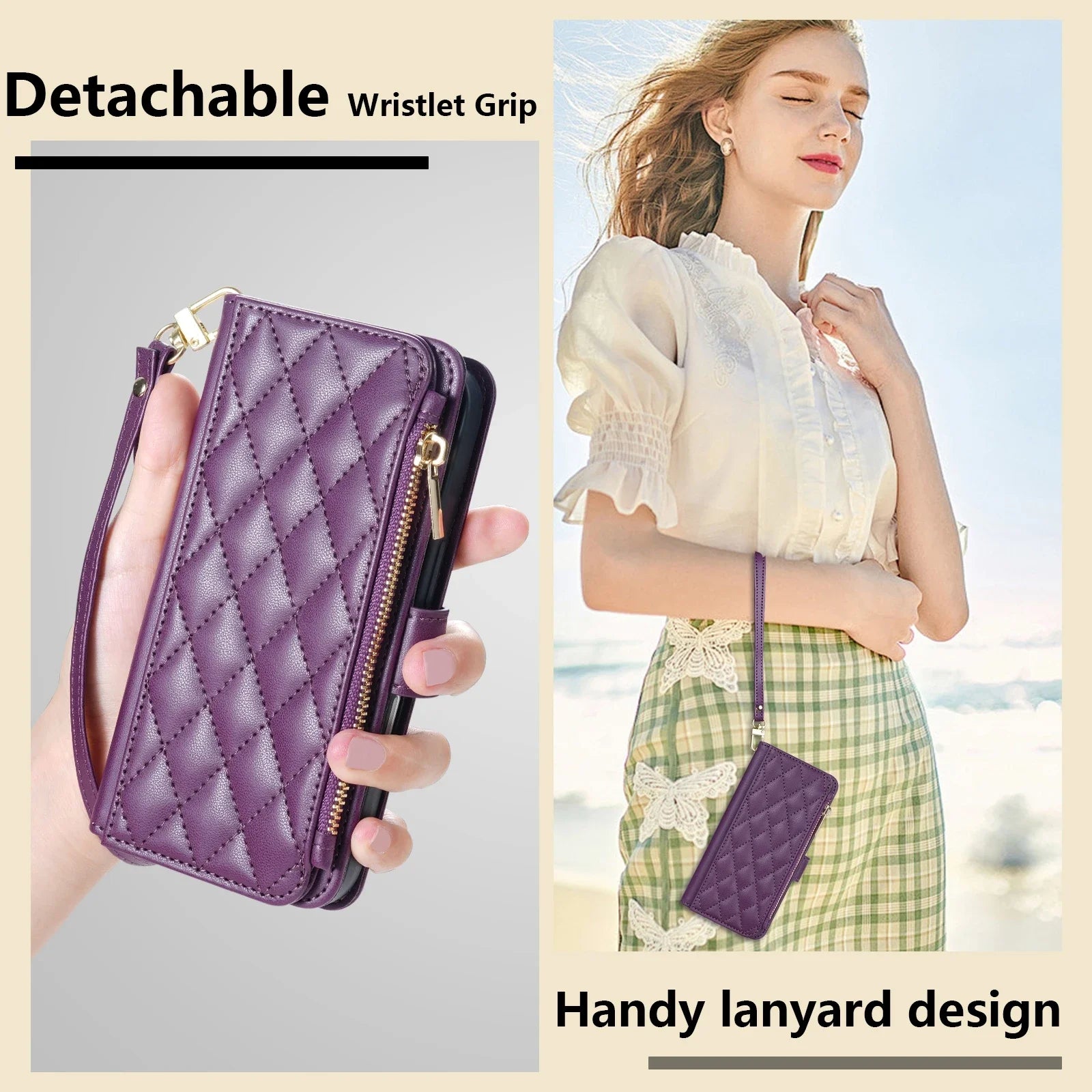 Wallet Small Fragrance Zipper Cardslot Kickstand Magnetic Flip Leather Case