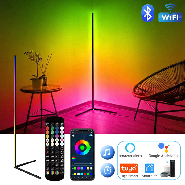Living Room Dimmable RGB Corner Floor Lamp 140cm Stand Smart APP LED Mood