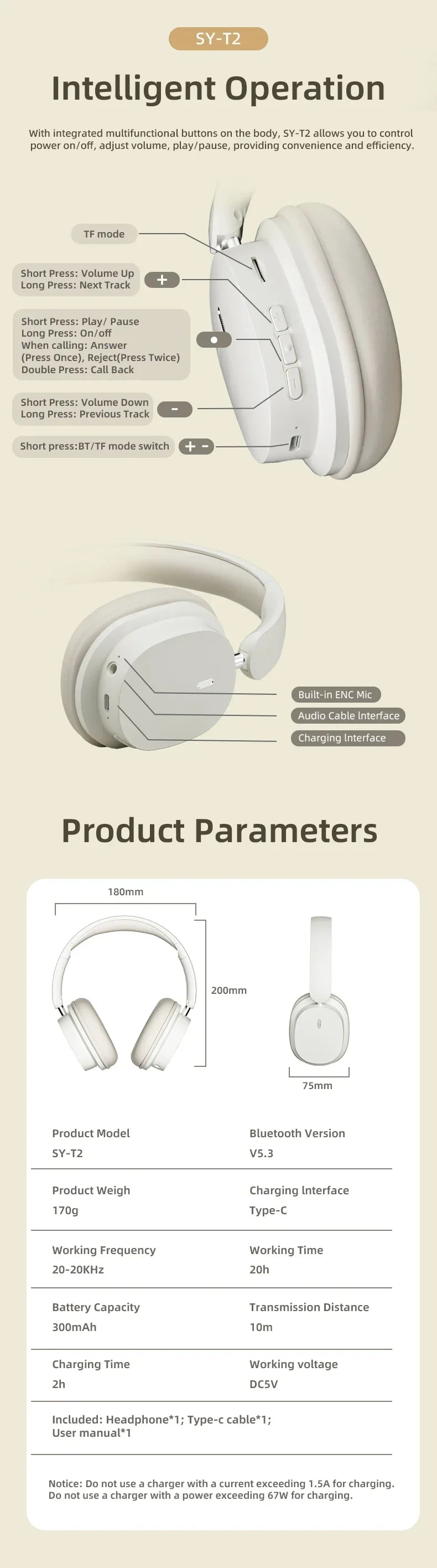 Erilles T2 Earphone With Wire ENC Noise Canceling Wireless Bluetooth Headset Gamer Wired Headphones Blutooth Mp3 Players Hifi