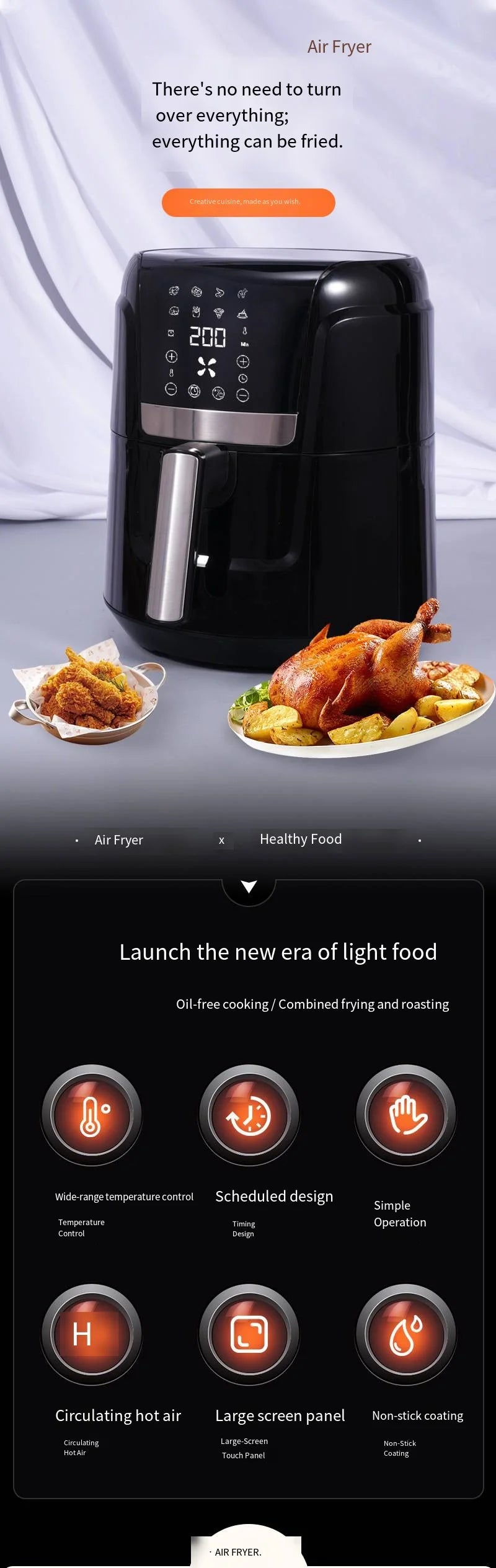Fully Automatic Power-off protection air Fryer Household Touch Control Portable air Fryer with Digital Display