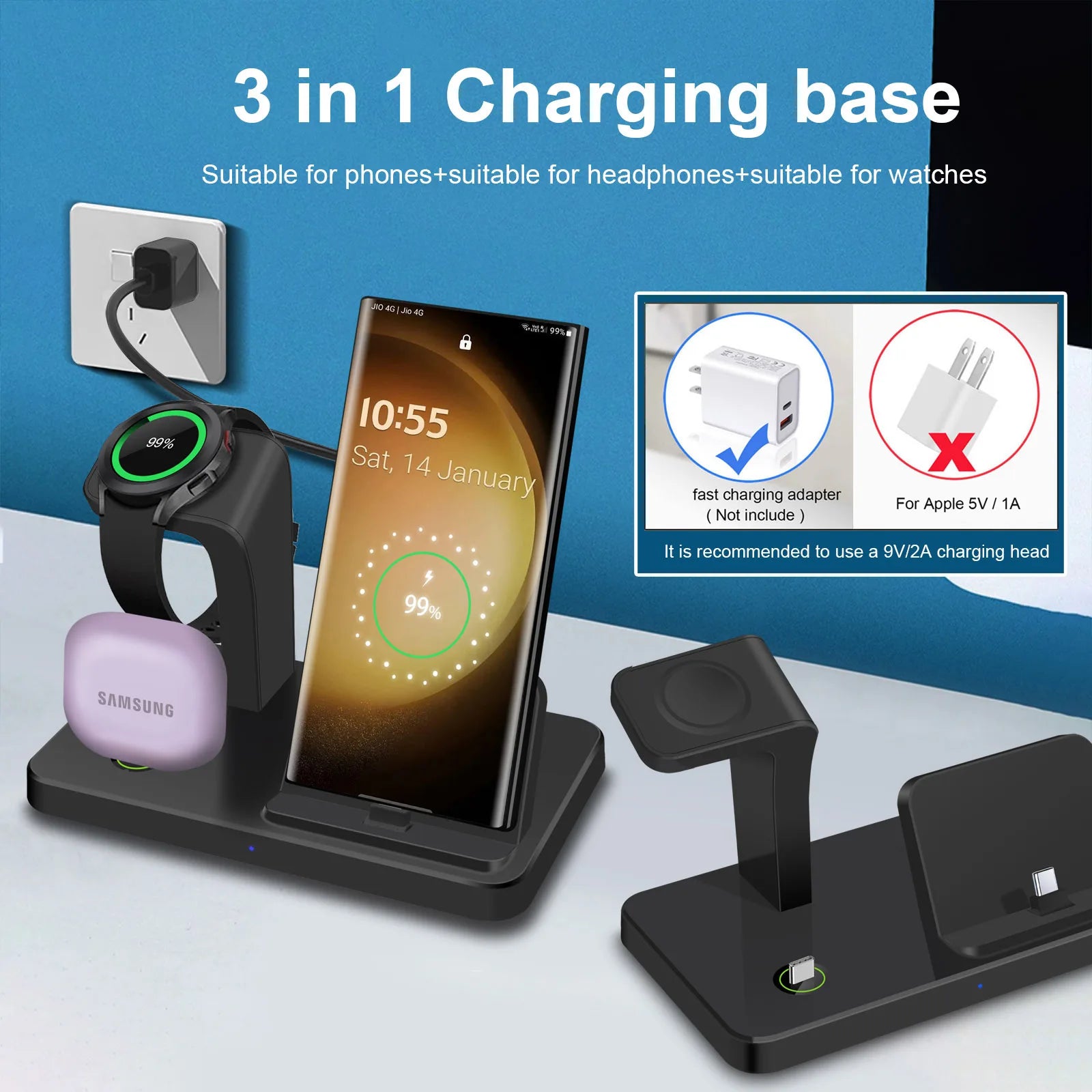 Charging Station for Samsung Type C Fast Wireless Charger Dock Stand