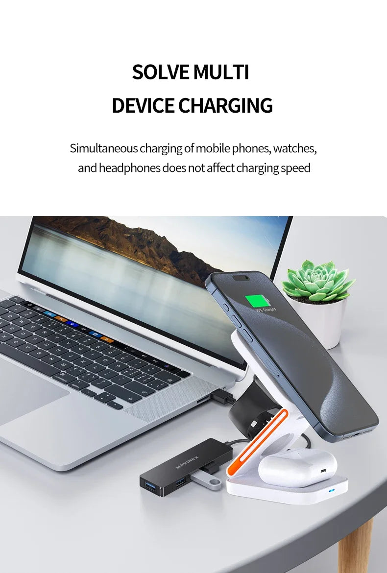 3 in 1 Foldable Charging Station Fast Magnetic Wireless Charger Stand