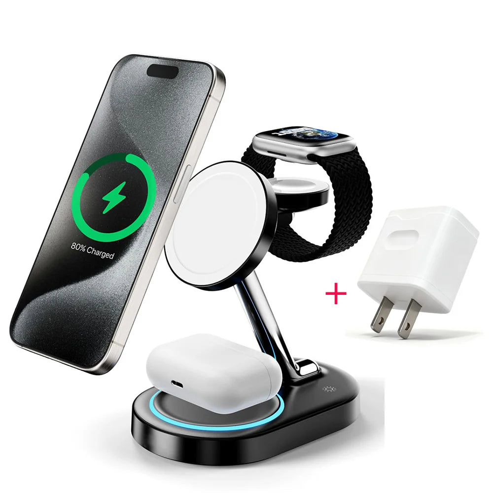 3 In 1 Magnetic Wireless Charger Stand For iPhone 17 16 15 14 13 Pro Max Apple Watch 9 8 7 Airpods Induction USB Fast Charging S
