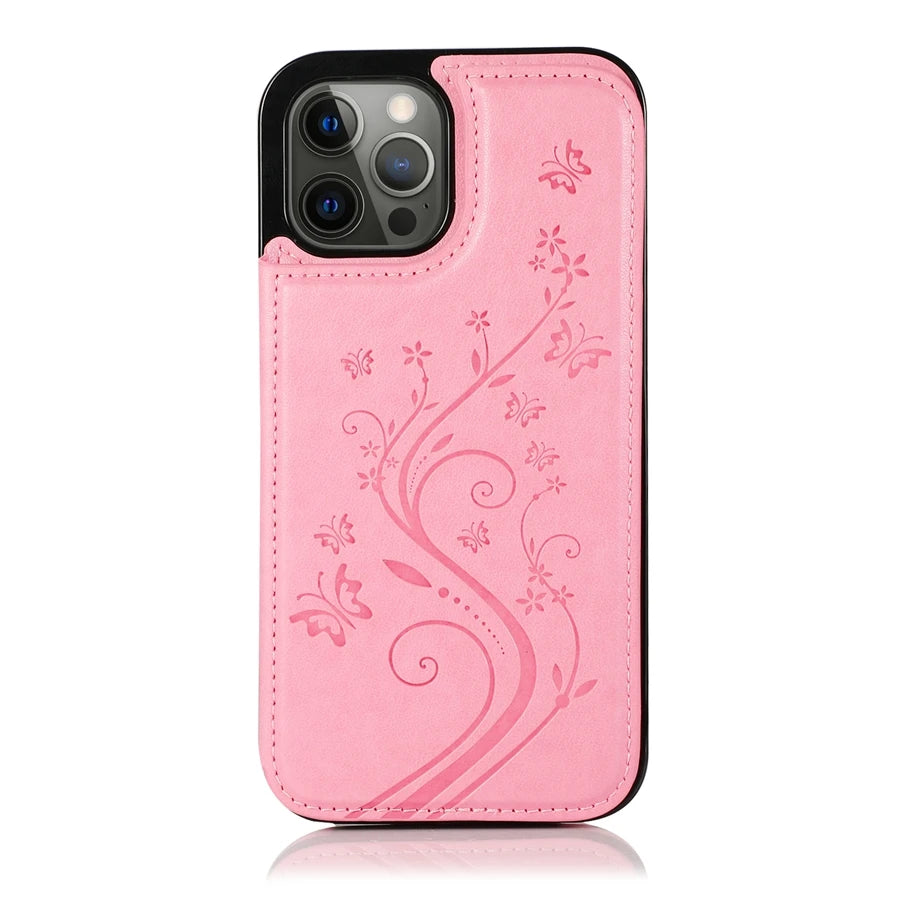 Wallet Butterfly Embossing Slot Magnetic Flip Leather Case For iPhone Plus Cover