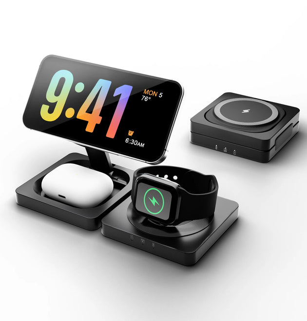 Magnetic Wireless Charger 3-in-1 Folding Fast Charging Station Foldable Travel for Magsafe  iPhone 17/16/15/14/13 Watch Airpods