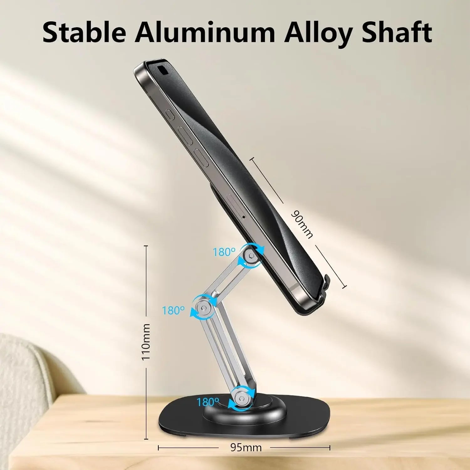Aluminum Alloy Foldable Desktop Phone Stand with 360° Rotating Metal Base