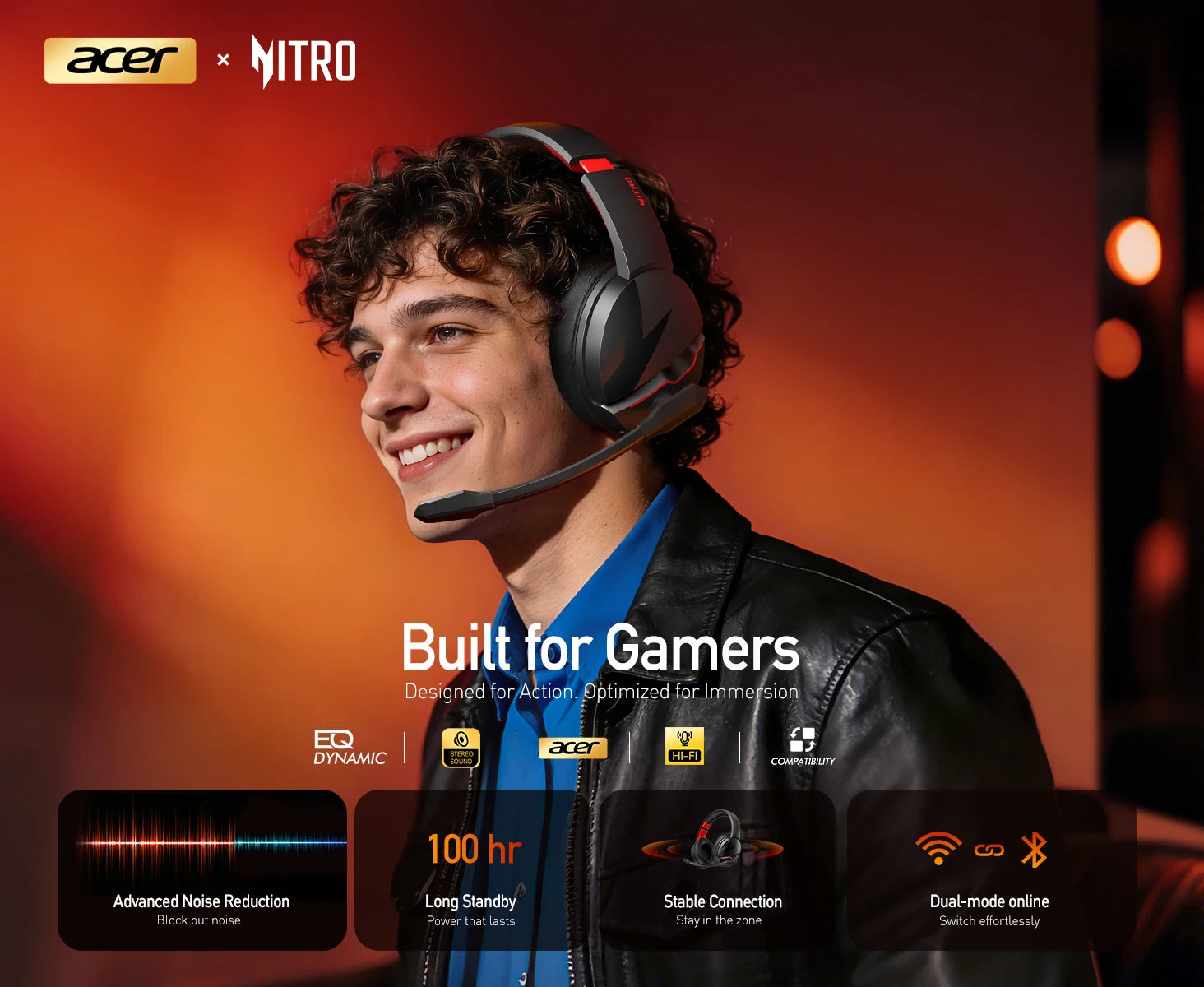 Acer Wireless Gaming Headset 2.4GHz Headset for Bluetooth 5.3 Gaming Mic