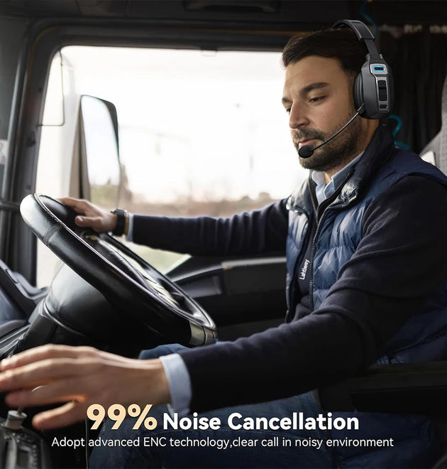 Trucker Bluetooth Headset with Dual Mic Noise Canceling, CVC8.0, Mute Button, 60Hrs Battery Wireless Headset, On Ear Headphone