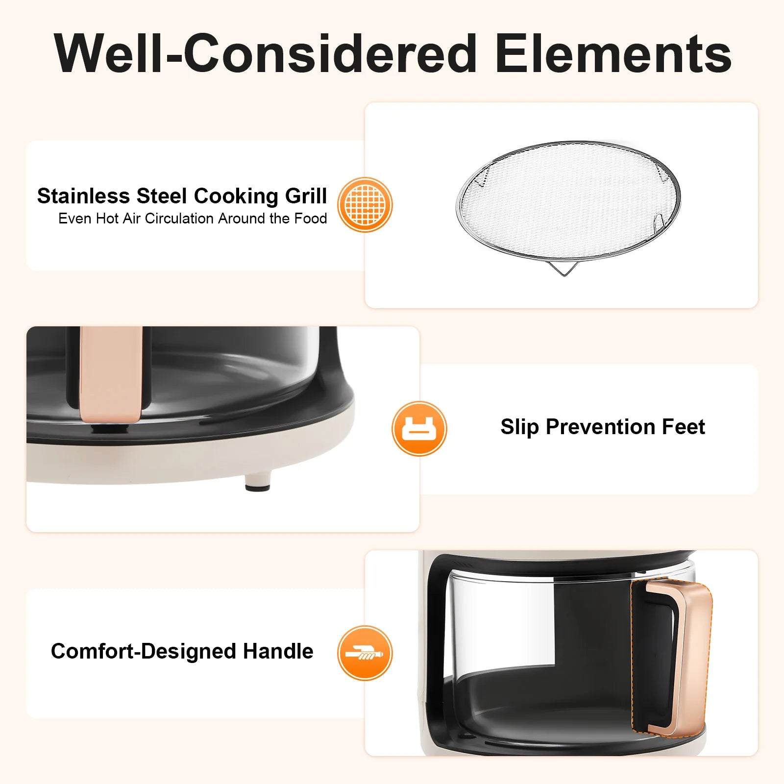 Visible Window Air Fryer 4.44Qt, 1200W Rapid Heating Glass Fryer with 8 Presets, Non-stick Borosilicate Glass Pot, 110V US Plug, for Fries, Wings (White)