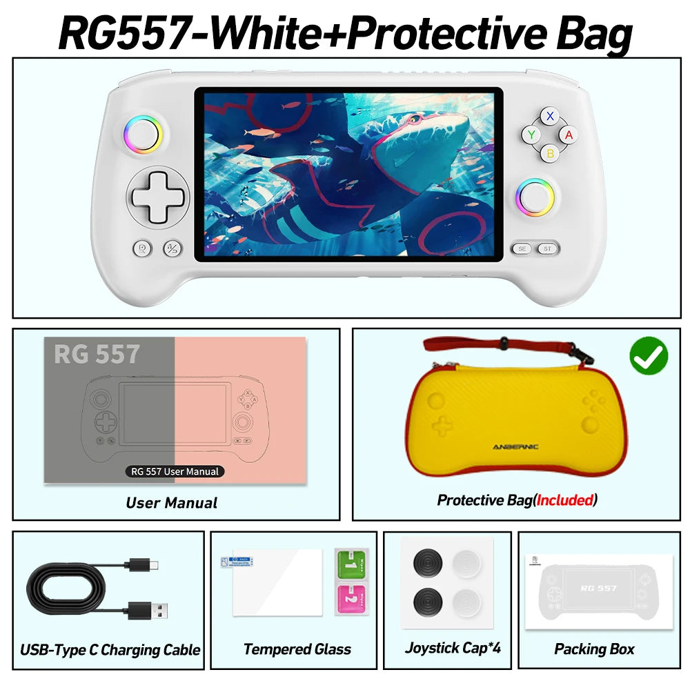 Anbernic RG557 Handheld Video Game Console Android 14 Gaming Console 5.48" AMOLED HD Screen Game Player WiFi 6E Bluetooth 5.3