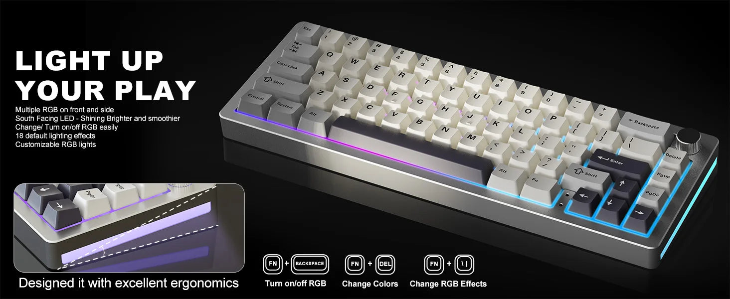 Aluminum Knob Wireless Bluetooth Wired Hot Swap Gasket Mounted RGB Keyboard