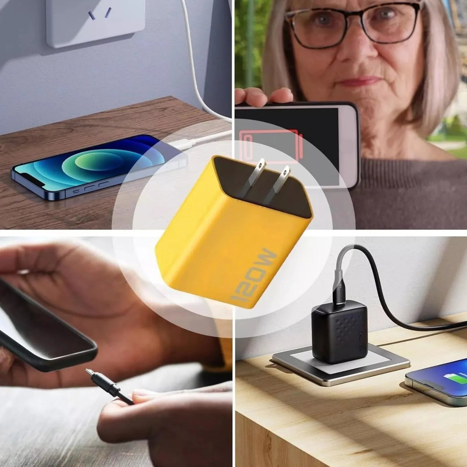 2PCS Universal 4-Port USB-C Fast Charge Mobile Phone Adapter Quick Wall Charger