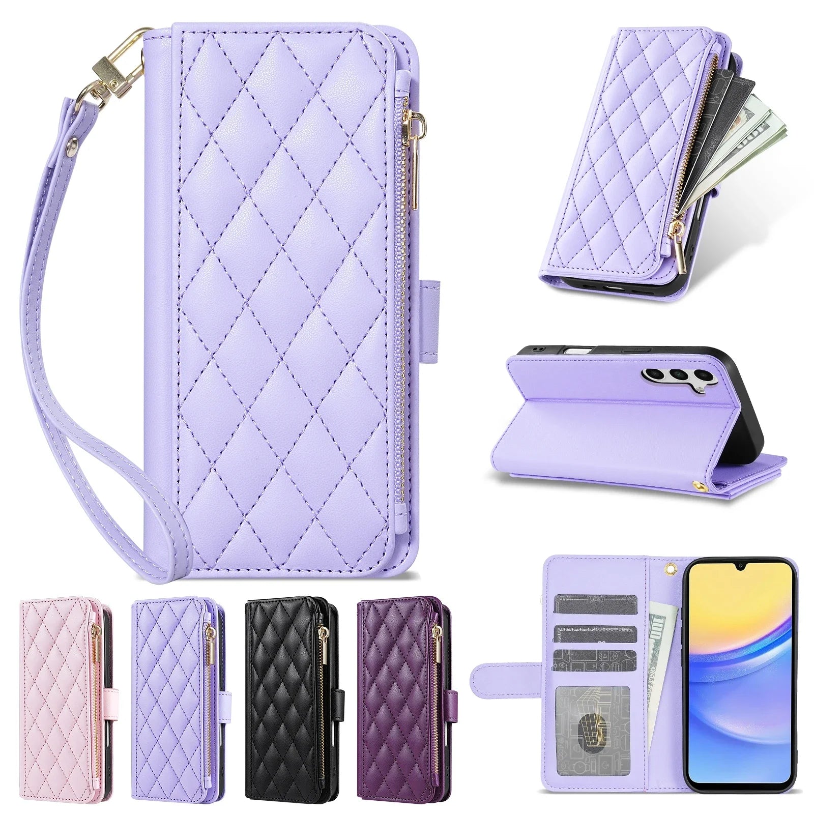 Wallet Small Fragrance Zipper Cardslot Kickstand Magnetic Flip Leather Case