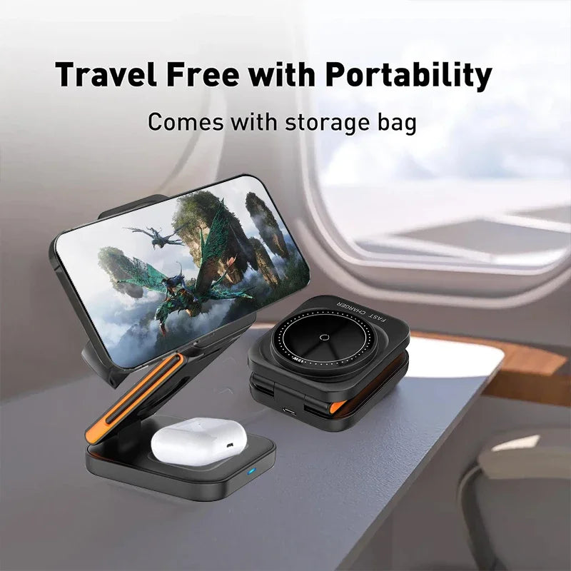 3 in 1 Foldable Charging Station Fast Magnetic Wireless Charger Stand