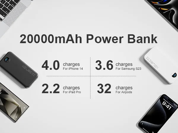 Power Bank with Built-in AC Plug & Dual Cables, PD20W Fast Charging Type-C