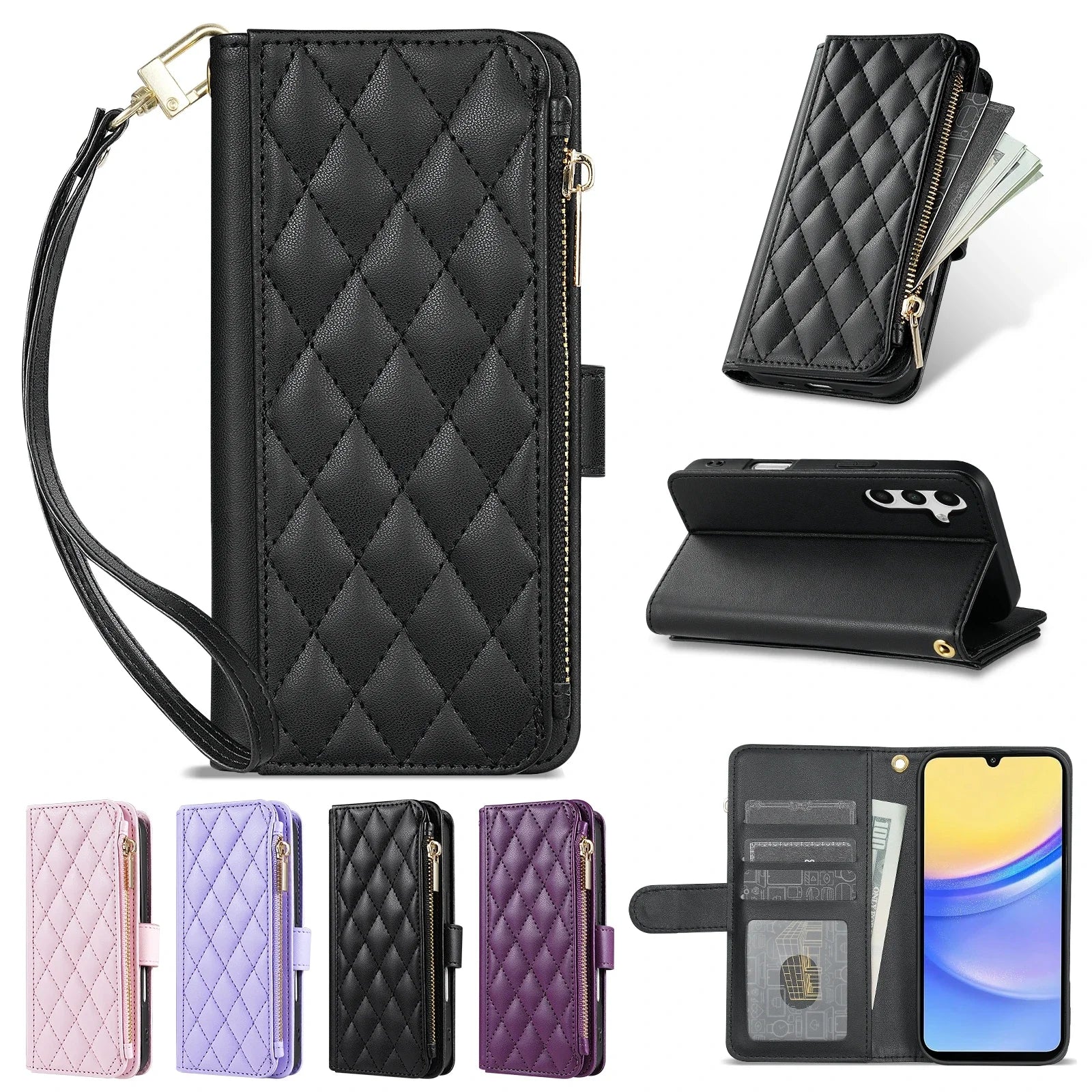 Wallet Small Fragrance Zipper Cardslot Kickstand Magnetic Flip Leather Case