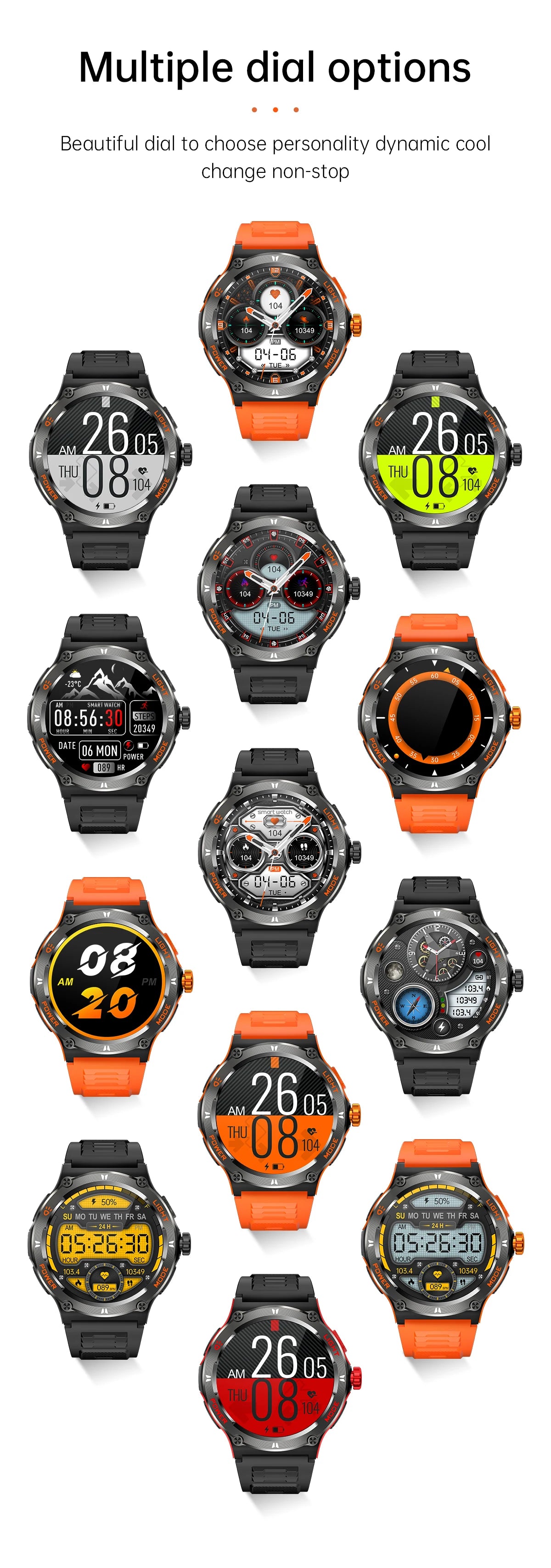 KT76 Sports Smartwatch Men With Flashlight 1.53-inch HD Screen BT Calls 3ATM Waterproof Compass Health Monitor