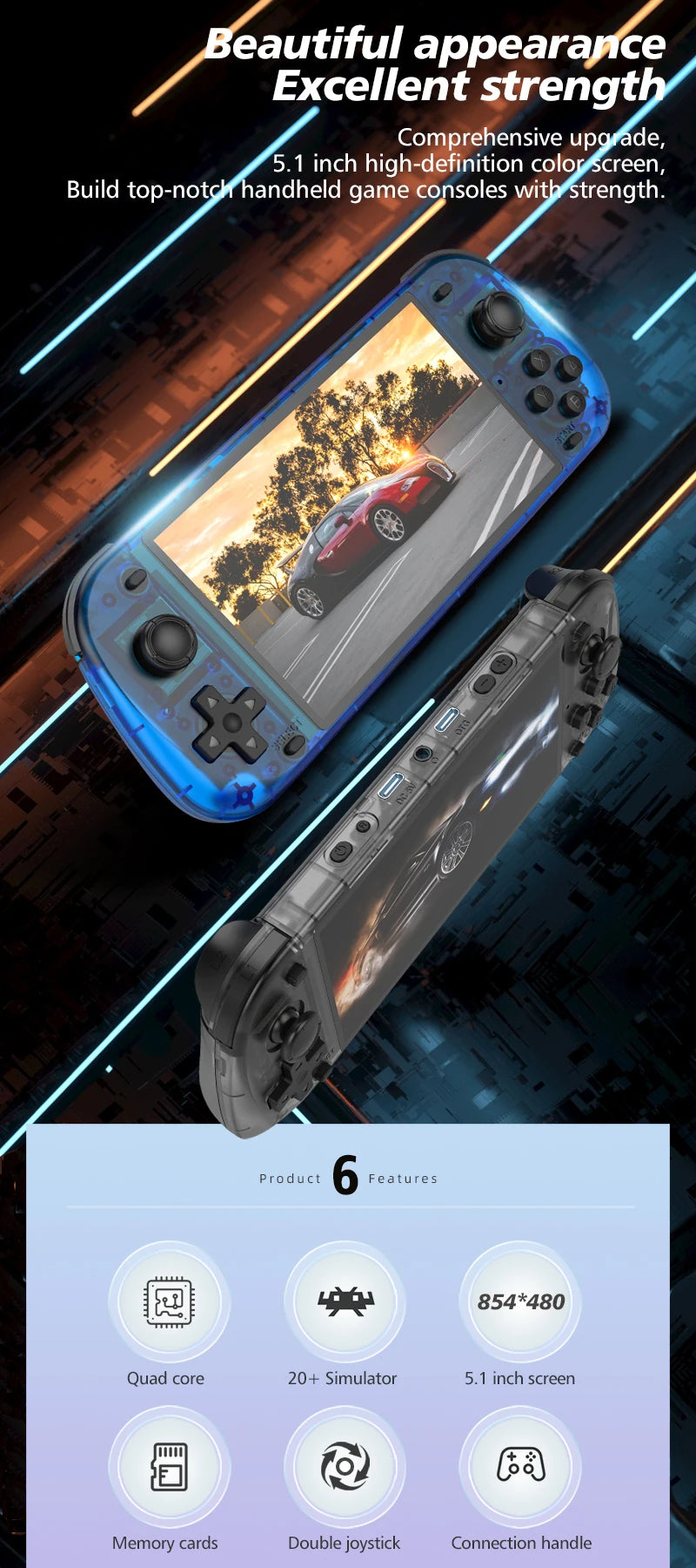 5.1inch New R50S Retro Handheld Video Game Console 128G IPS Screen Two-player Wifi Online Portable Pocket Video Player Boy Gift
