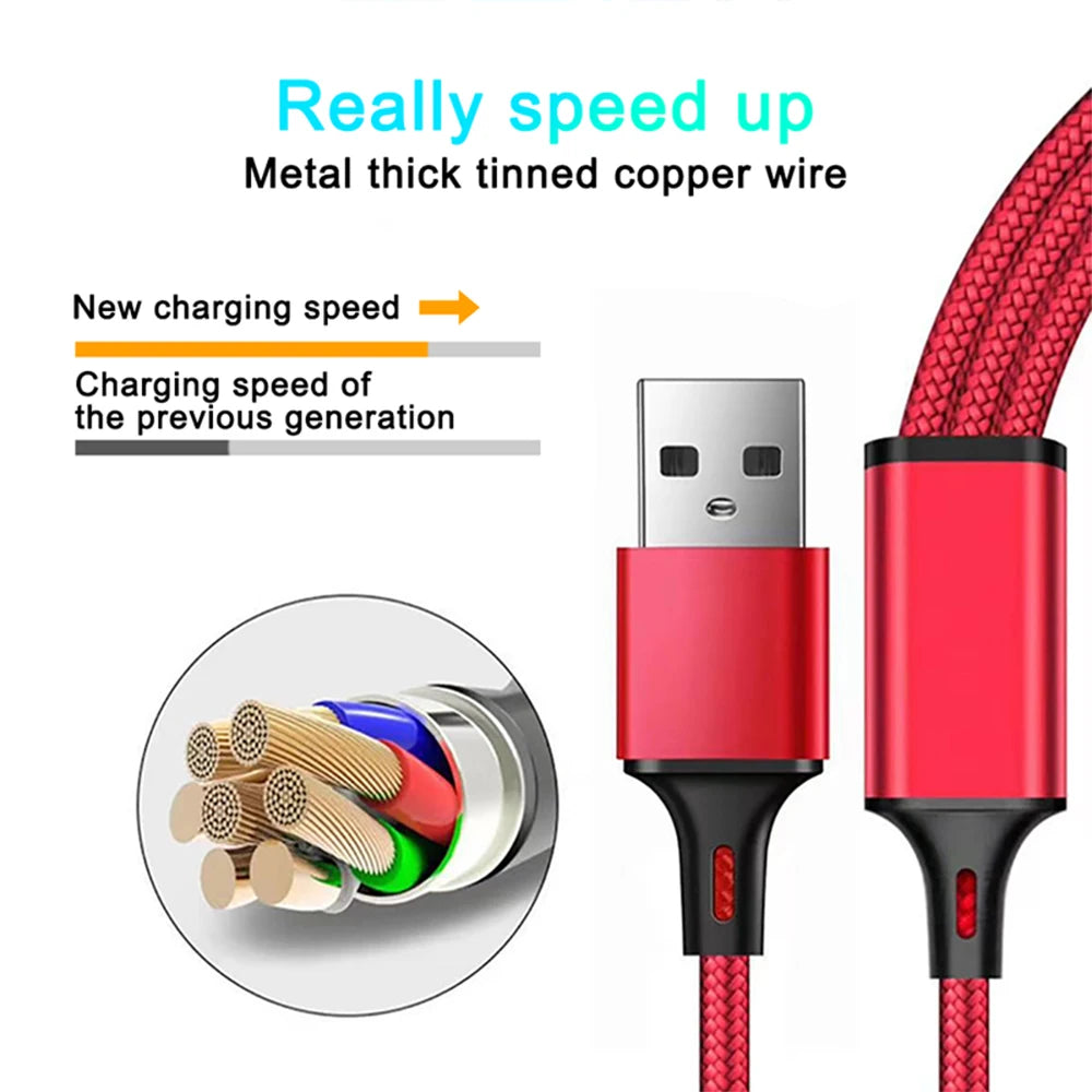 3 In 1 USB Charger Fast Charging Cable Type C Micro LIGHTNING Multi Charger