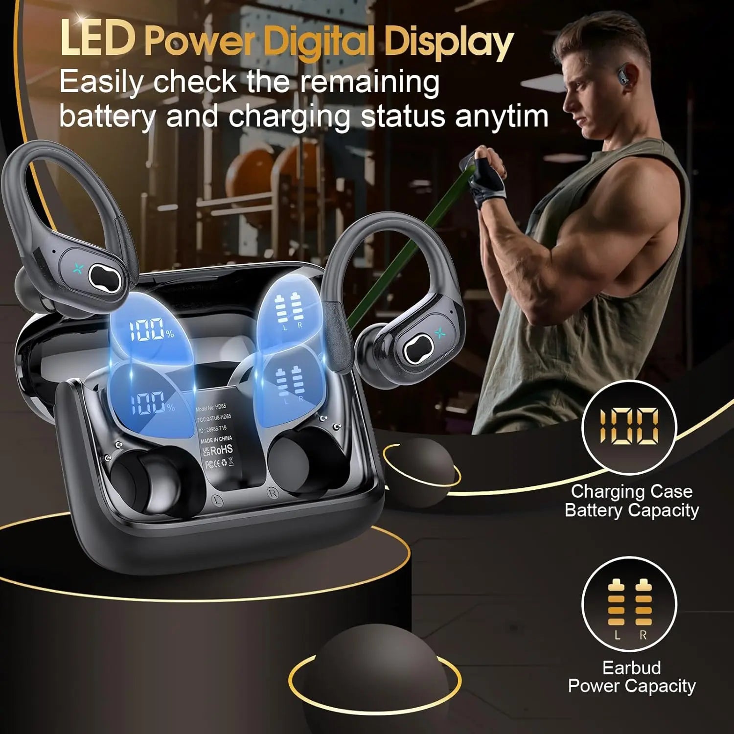 Wireless Earbuds 5.4 Bluetooth Headphones Sports Ear Buds