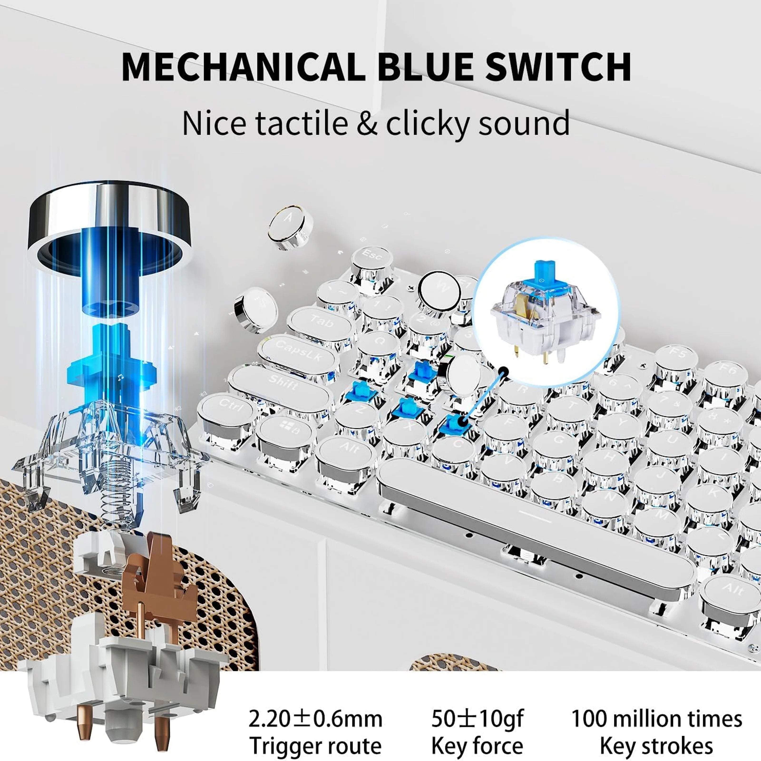 RGB Wireless Punk Typewriter Mechanical Keyboard Round Keycaps Key Game