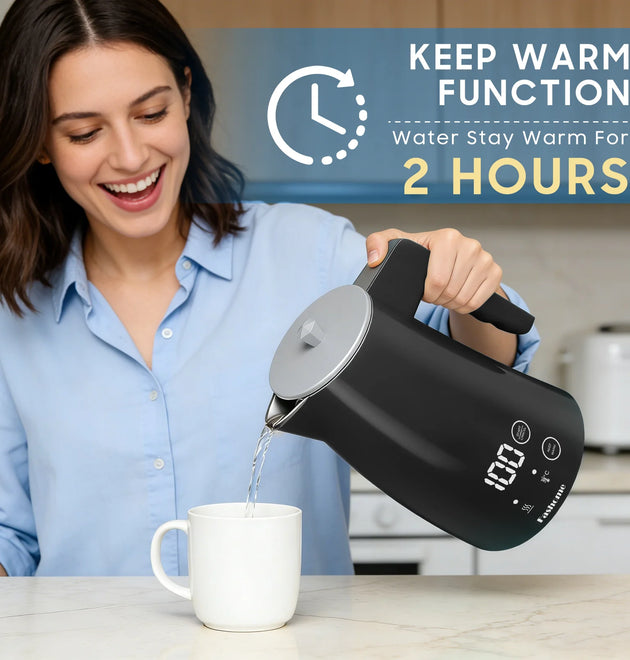1.25L Electric Kettle Temperature Control, 1200W Fast Boil Electric Tea Kettle, Digital LED Display, 304 Stainless Steel Inner, Auto Shut Off, 2Hour Keep Warm, Hot Water Boiler For Coffee & Tea