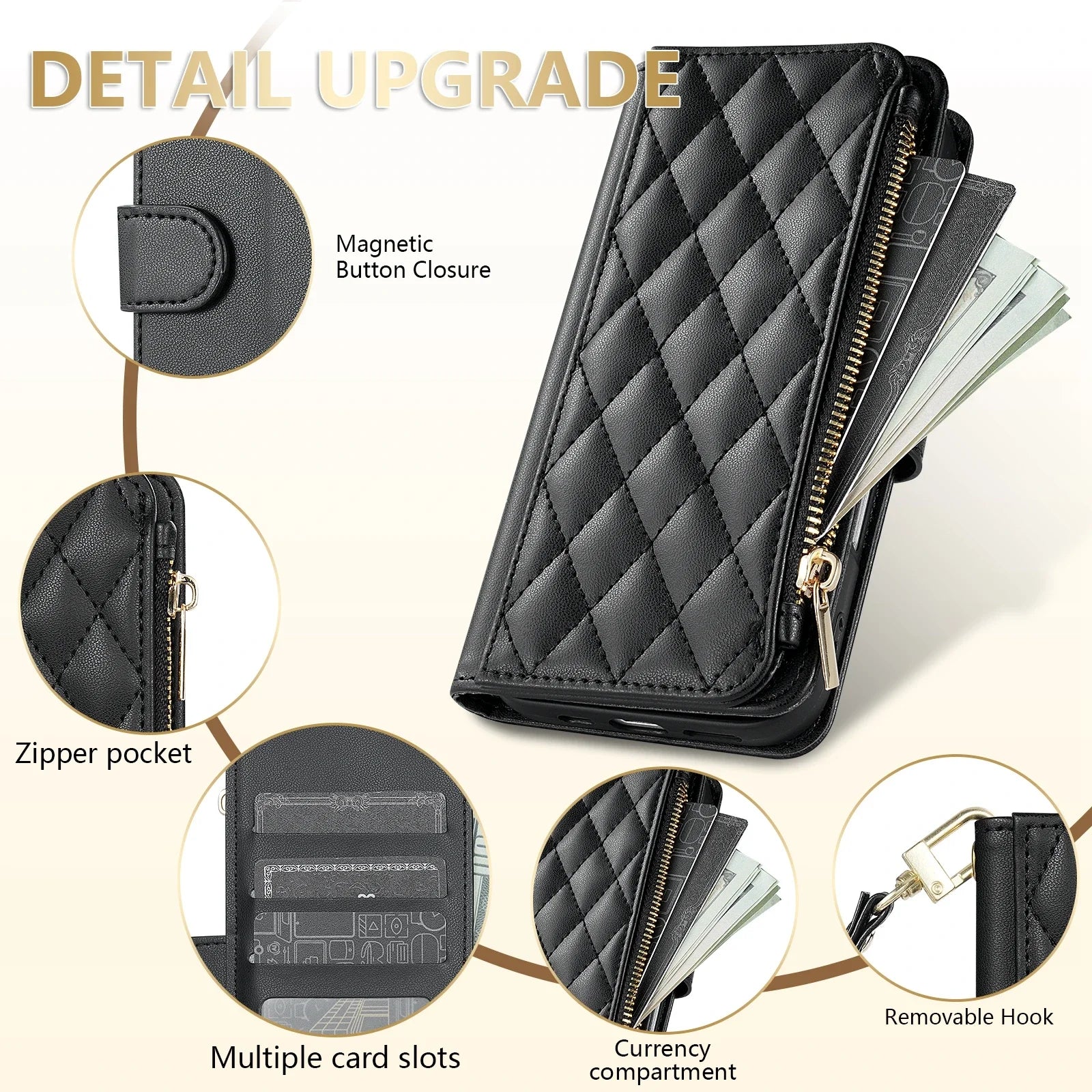 Wallet Small Fragrance Zipper Cardslot Kickstand Magnetic Flip Leather Case