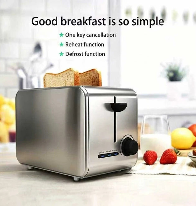 Stainless Steel Toaster – Household Appliance 2-slice Sandwich Toaster Rapid Heating; Portable Automatic Pop-up; Multi-function