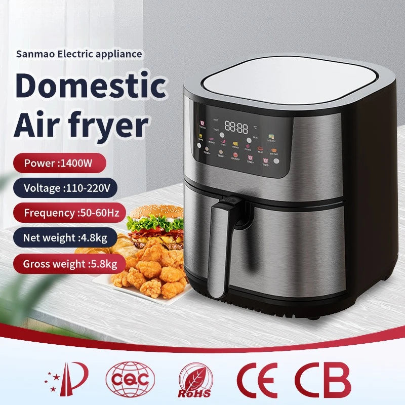 15L Large Capacity Stainless Steel Air Fryer Dual Heating Tubes Detachable Double Baskets Healthy Cooking Roast Bake Grill