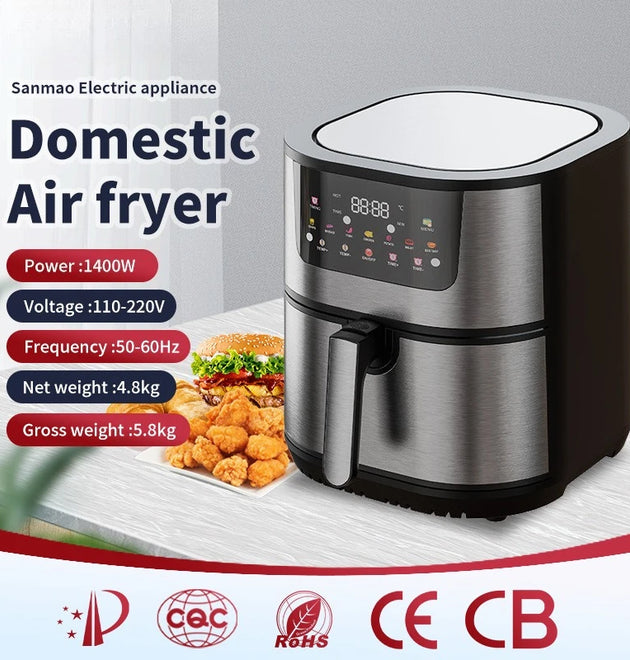 15L Large Capacity Stainless Steel Air Fryer Dual Heating Tubes Detachable Double Baskets Healthy Cooking Roast Bake Grill