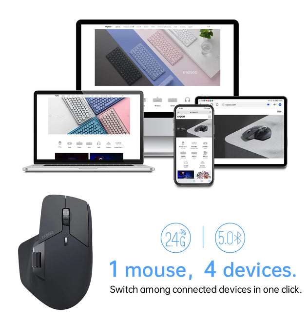 Rapoo MT760L/MT760M Multi-mode Rechargeable Wireless Mouse Ergonomic 4000 DPI Support Up to 4 Devices Bluetooth Mouse