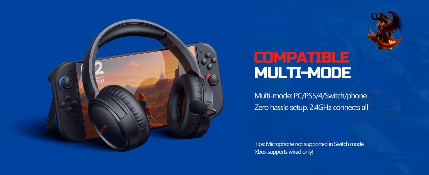 BINNUNE Wireless Gaming Headset with Mic Lightweight Over-Ear Gaming