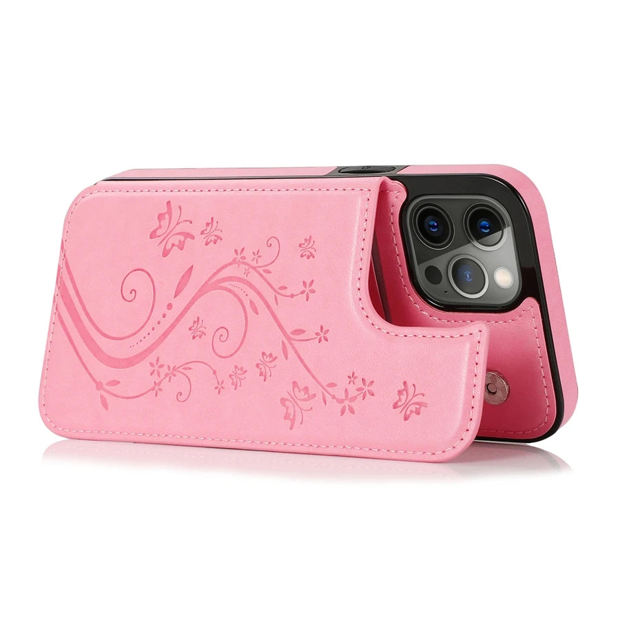 Wallet Butterfly Embossing Slot Magnetic Flip Leather Case For iPhone Plus Cover