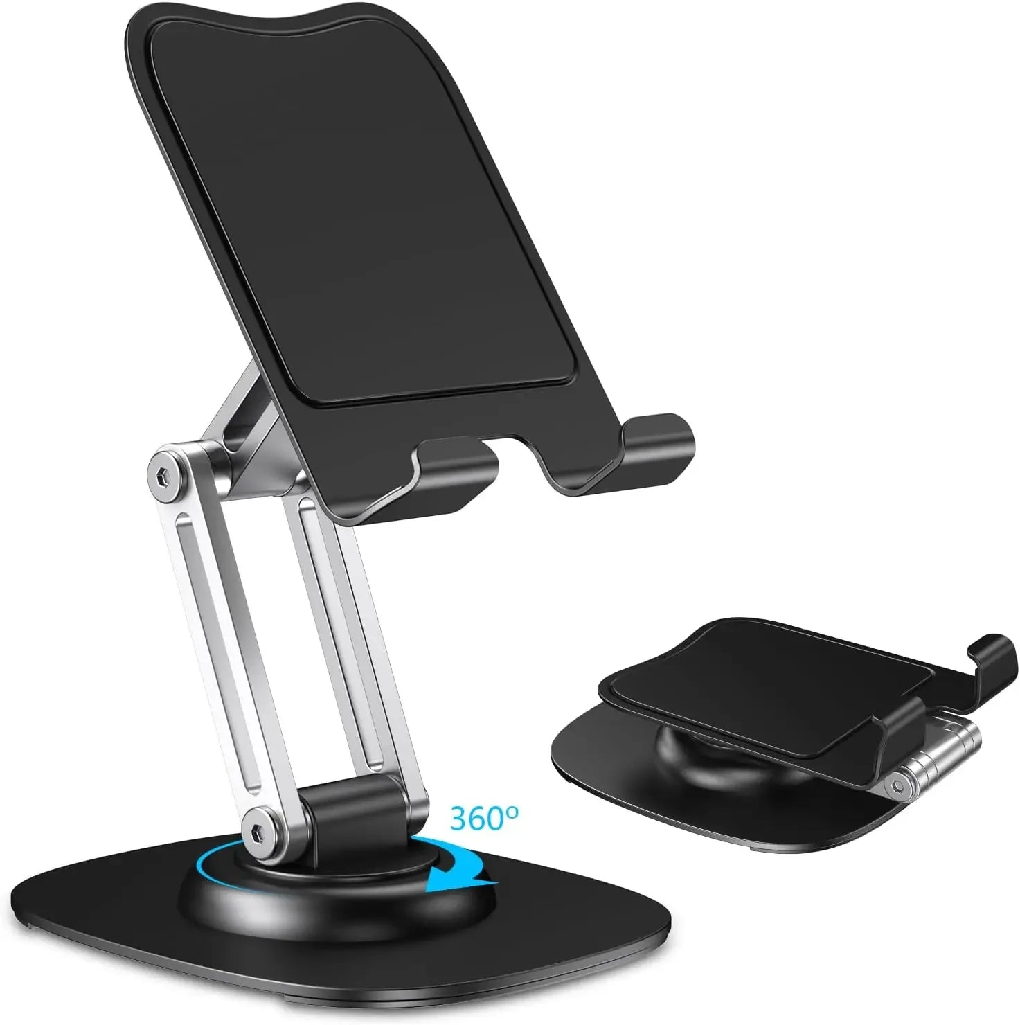 Aluminum Alloy Foldable Desktop Phone Stand with 360° Rotating Metal Base