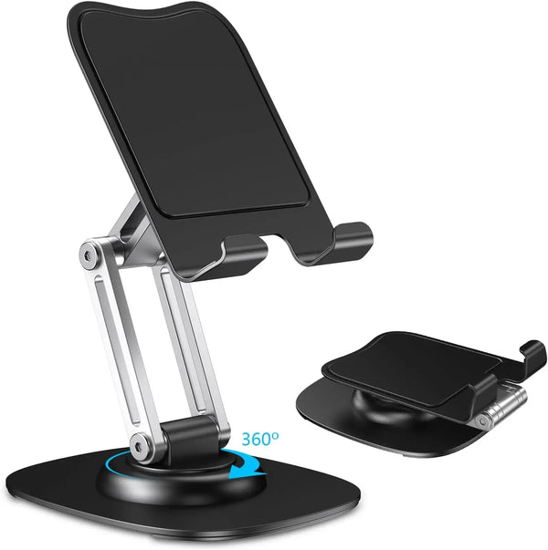 Aluminum Alloy Foldable Desktop Phone Stand with 360° Rotating Metal Base