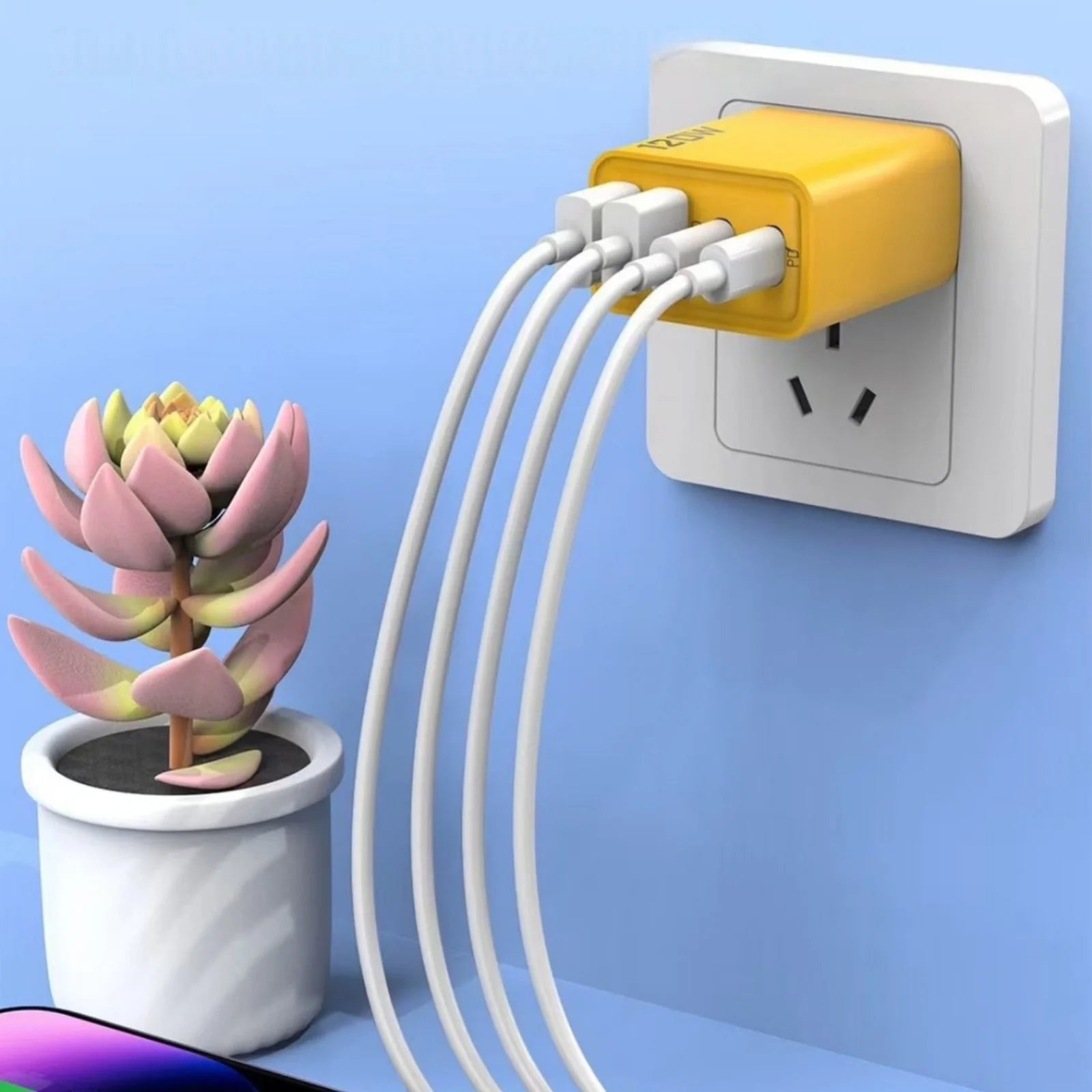 2PCS Universal 4-Port USB-C Fast Charge Mobile Phone Adapter Quick Wall Charger