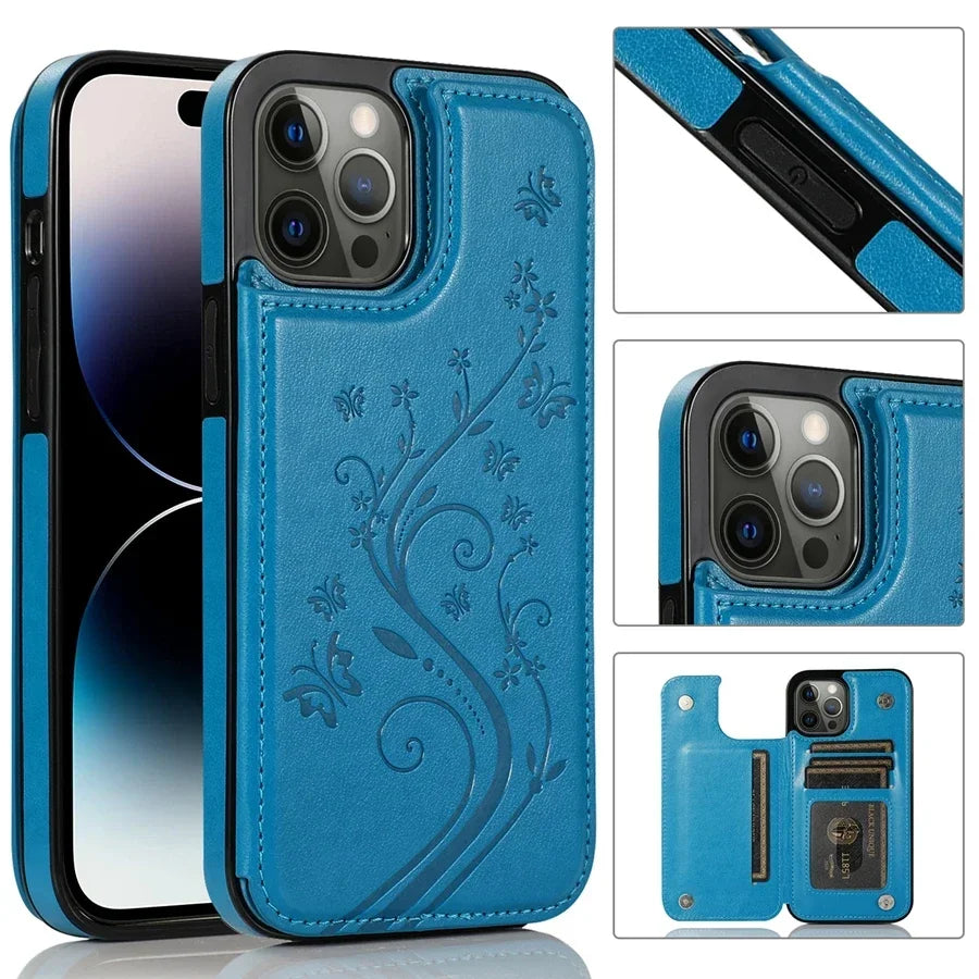 Wallet Butterfly Embossing Slot Magnetic Flip Leather Case For iPhone Plus Cover