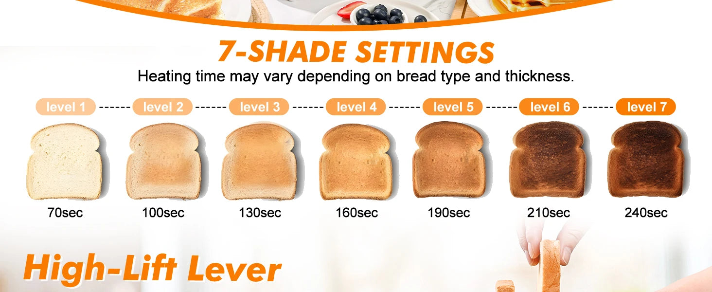 TomaChef  compact electric toaster 700W, with 7 heating Settings and a detachable breadcrumb tray, is perfect for toasting bread, bagels and waffles