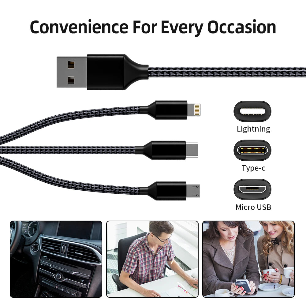 4pcs Charge Cable 3-in-1 Nylon Braided Multi Charge Cable for Multiple Devices