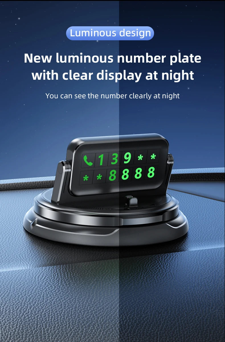 Lcars Car Dashboard Phone Holder, 360-Degree Rotatable, Multifunctional Phone Holder with Parking Number Plate, Special Support Stand for Car Navigation, Adhesive Base