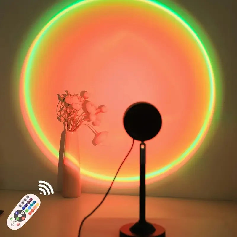 USB-powered sunset projection light, 16 color options, 360° rotating night light