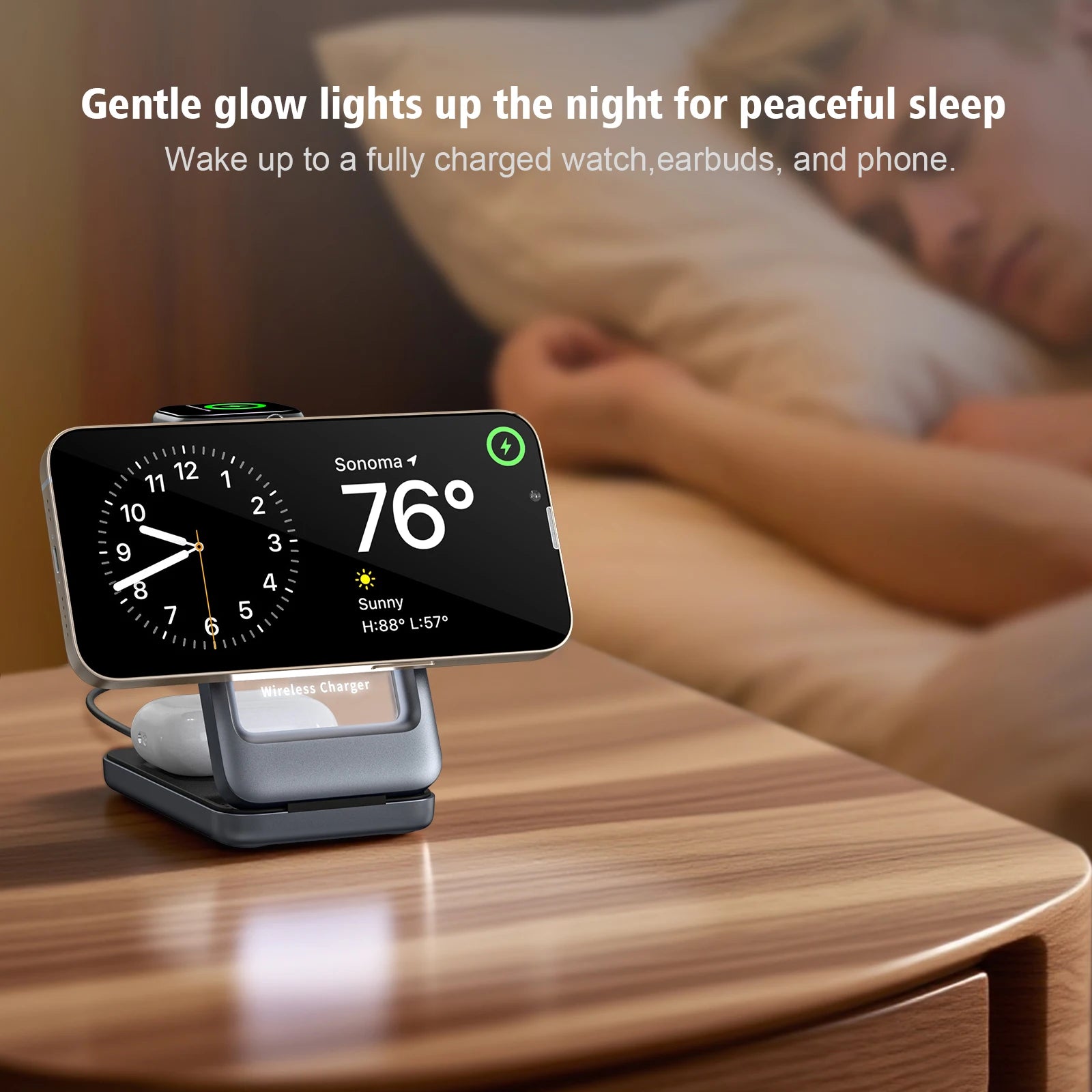 3 in 1 Wireless Charger Stand for iPhone 17 16 15 14 13, Apple Watch & AirPods Pro Foldable Travel Design & Night Light