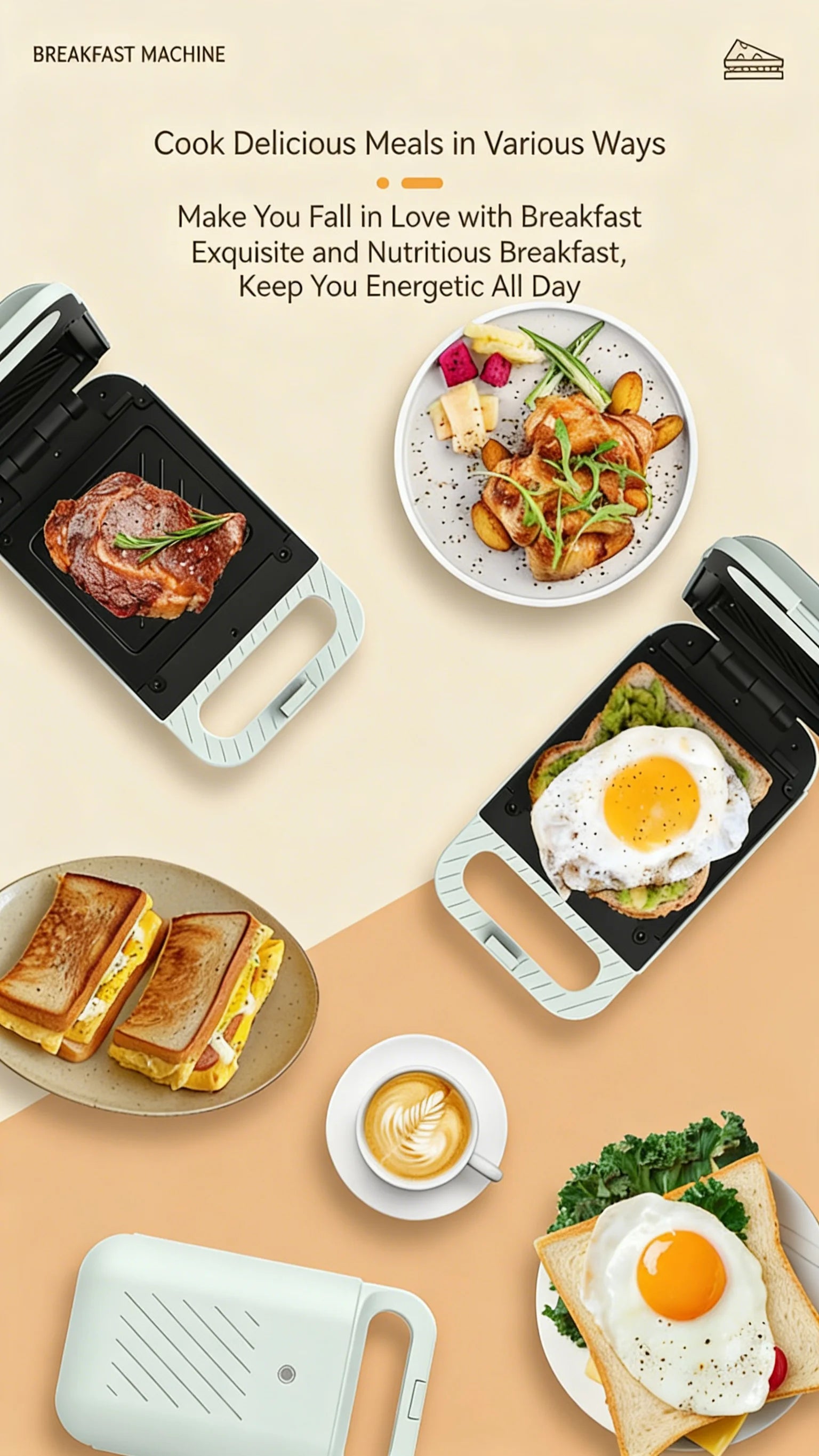 Small Household Light Food Maker Multifunctional Sandwich Waffle Toaster Egg Frying Machine