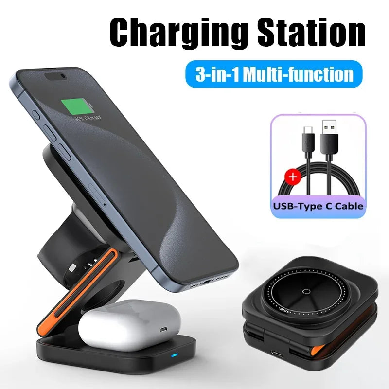 3 in 1 Foldable Charging Station Fast Magnetic Wireless Charger Stand