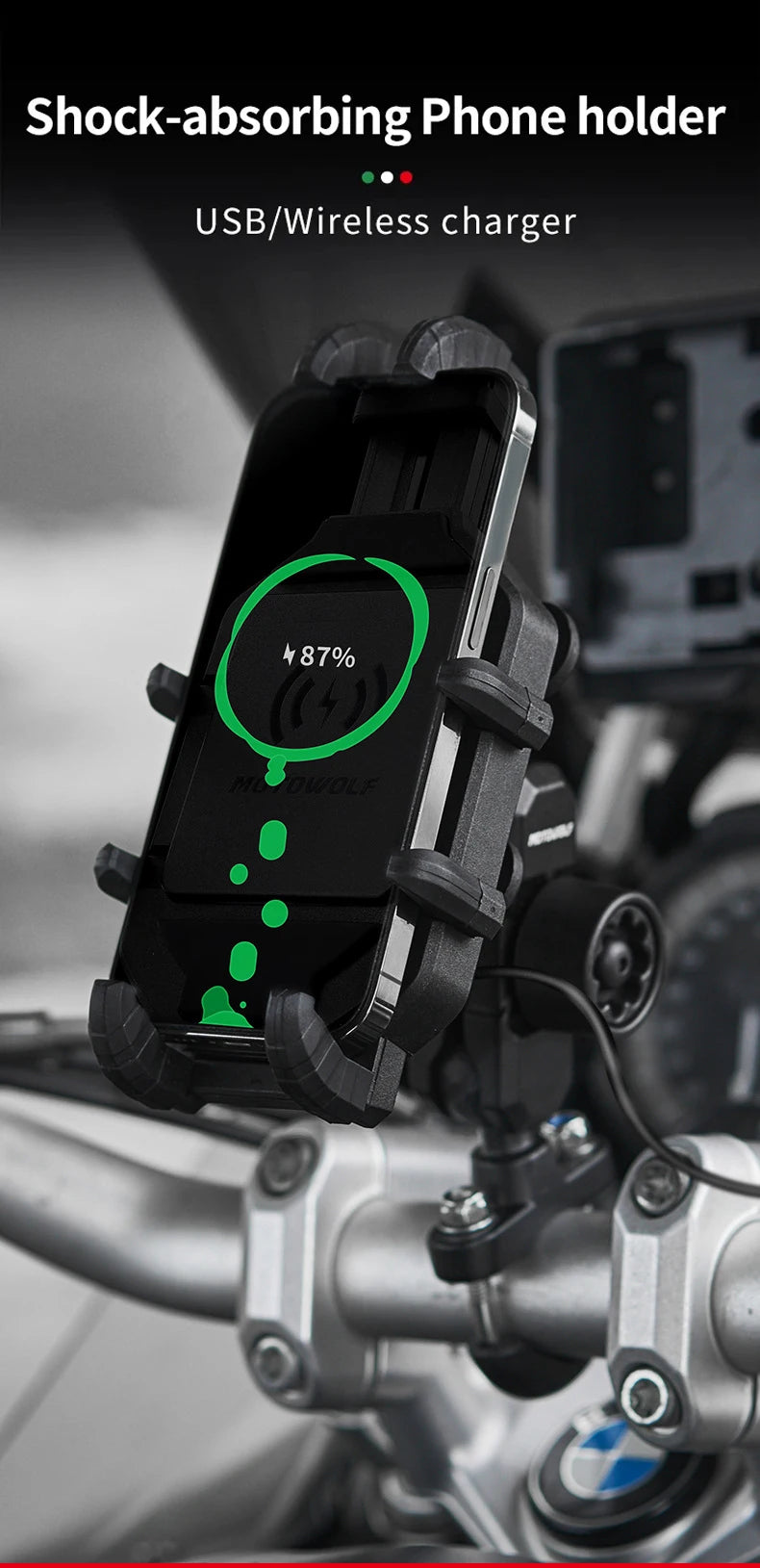 Motorcycle Wireless Charging Phone Holder Cradle 3.0 Quick Charger GPS Moto