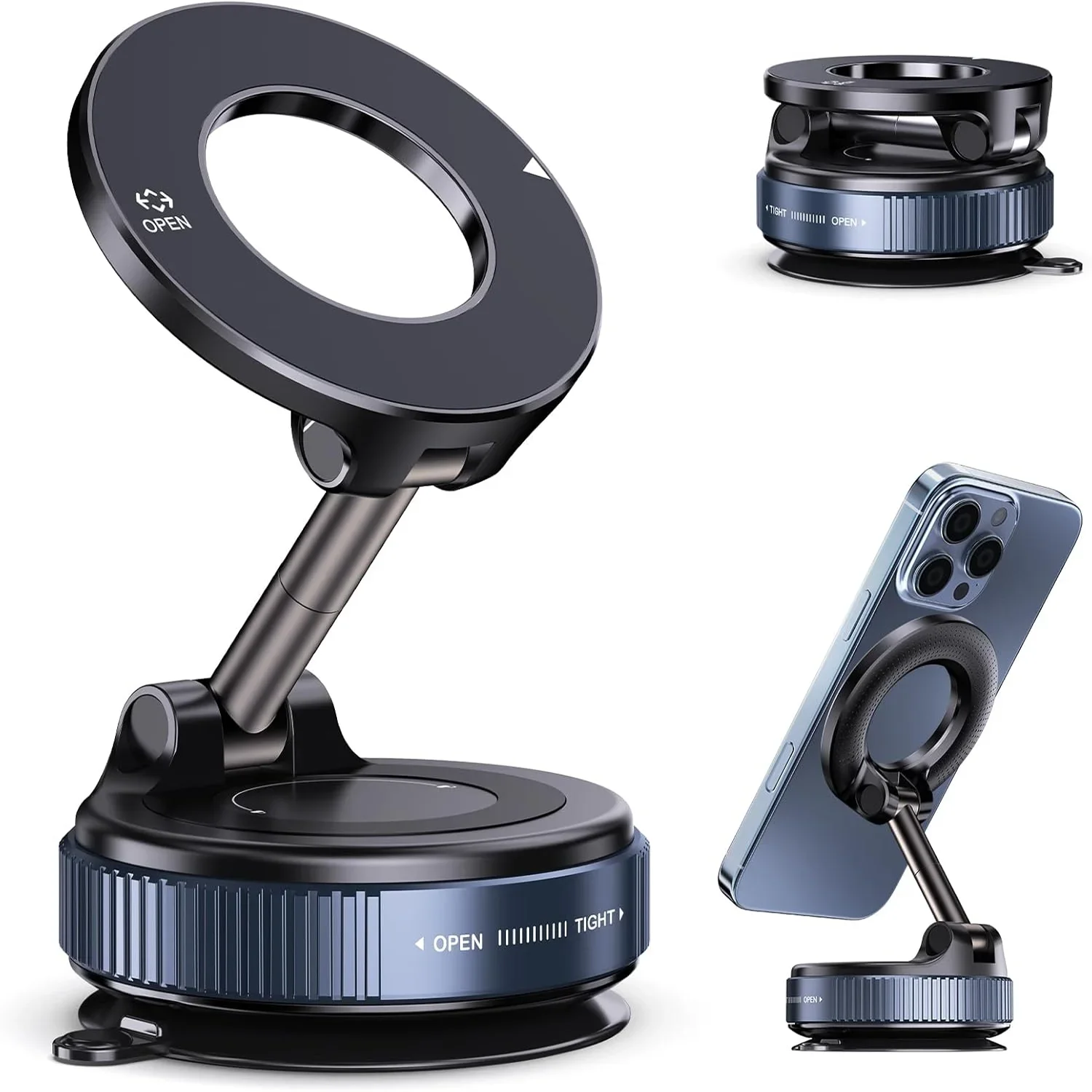 Magnetic Phone Holder Foldable Design 360° Adjustable Vacuum Car Mount
