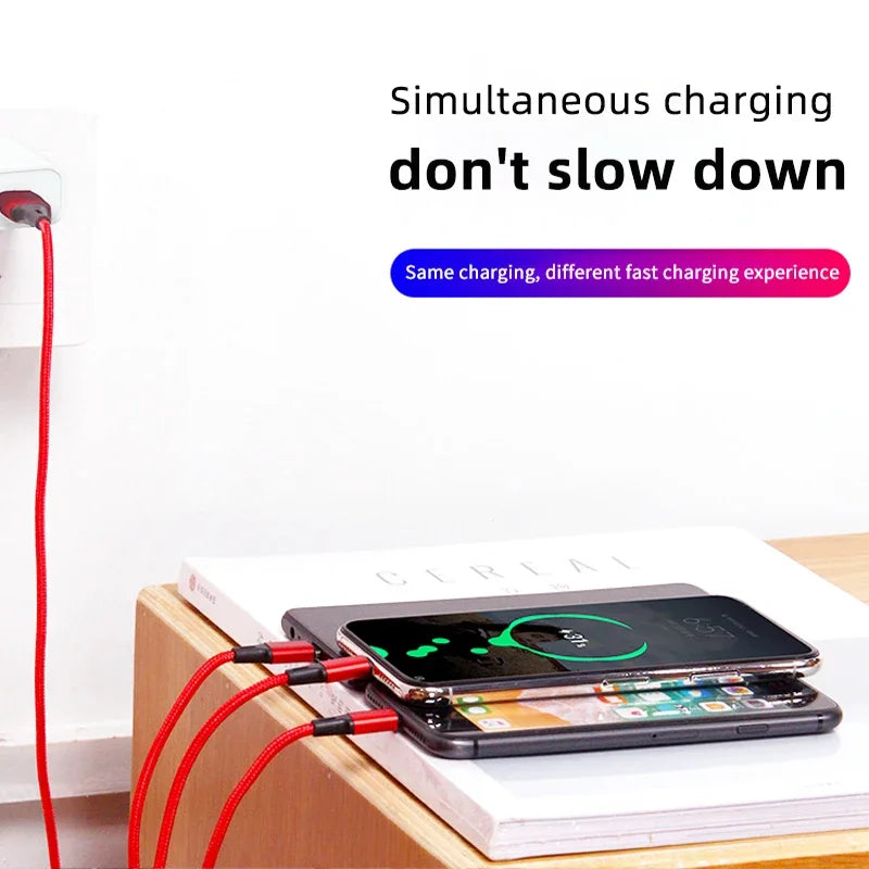 3 In 1 USB Charger Fast Charging Cable Type C Micro LIGHTNING Multi Charger